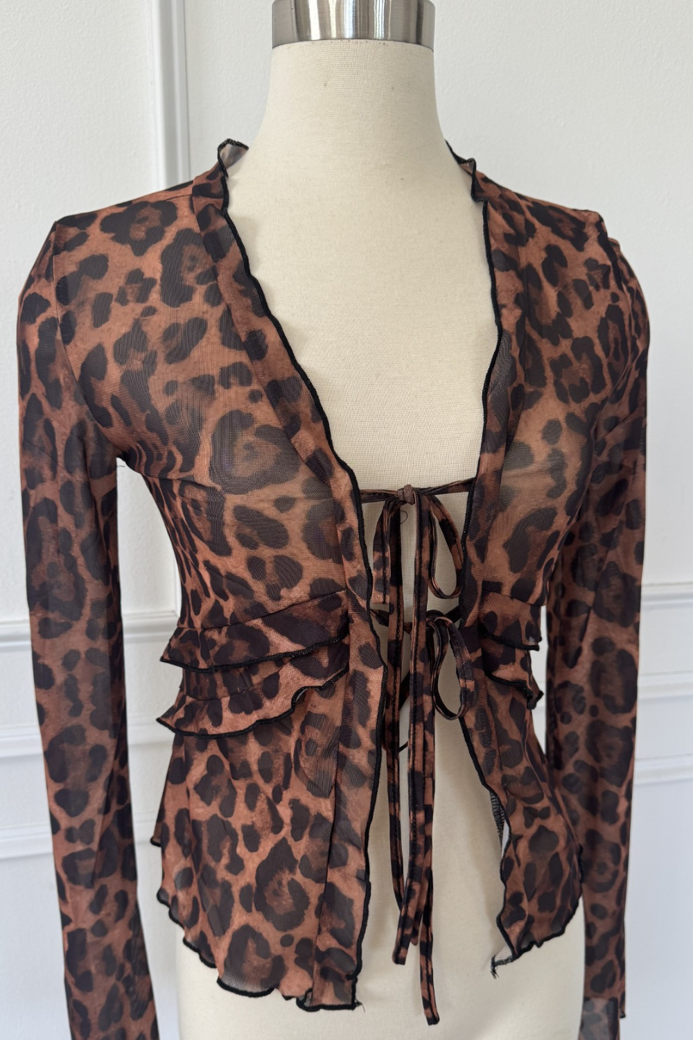 Leopard mesh sexy blouse