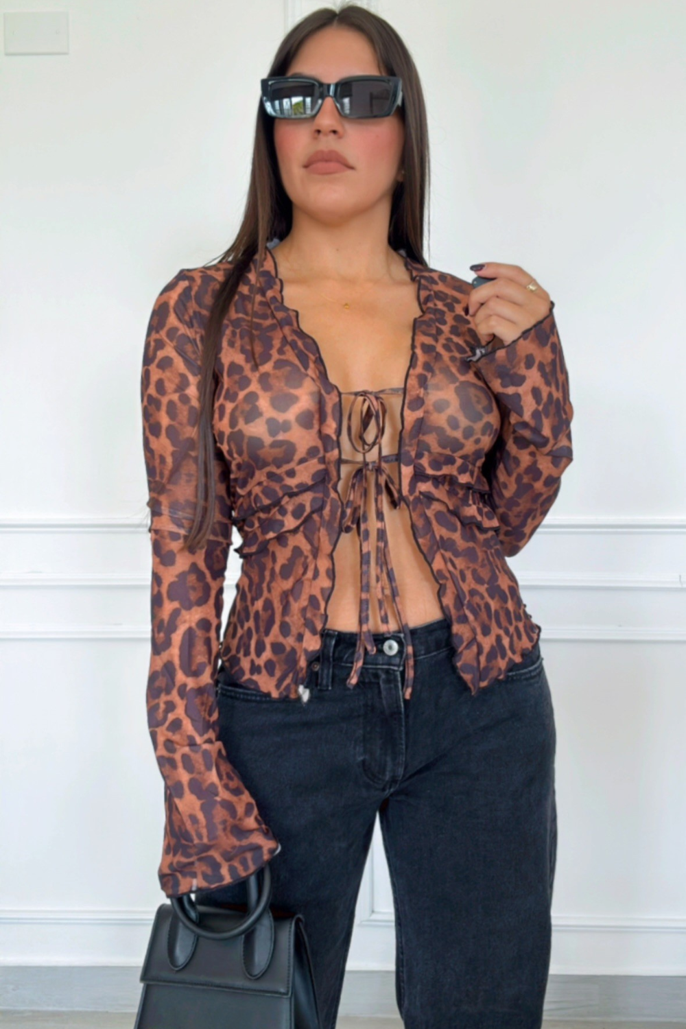 Leopard mesh sexy blouse