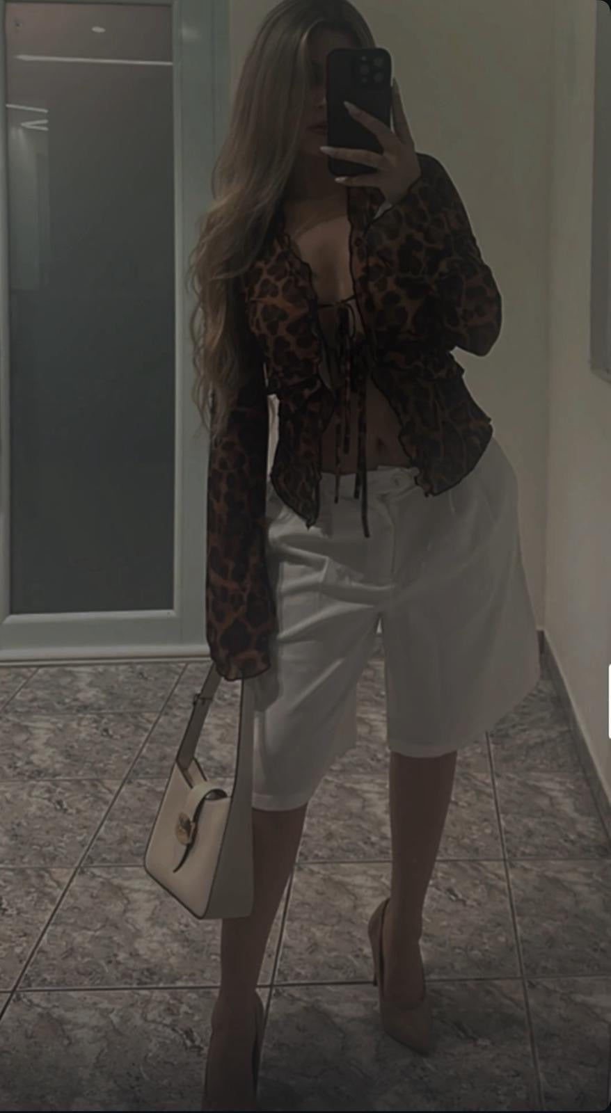Leopard mesh sexy blouse