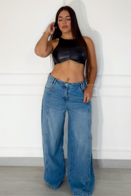 Black leather crop top