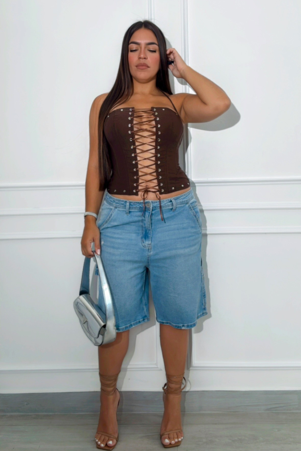 Oversized denim boy shorts