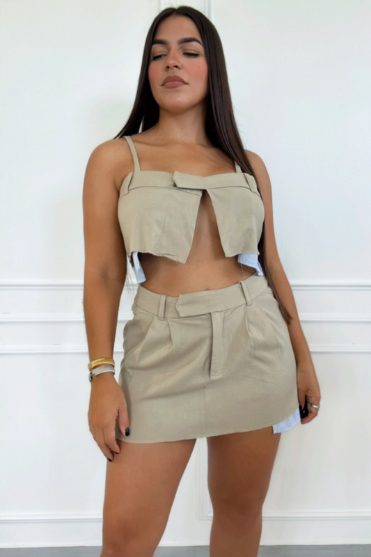 Tux beige top and skirt set
