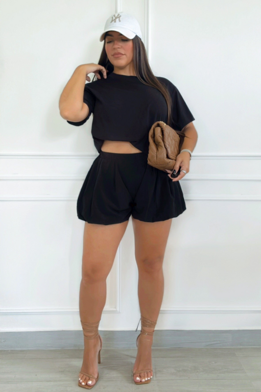 Black bubble mini shorts