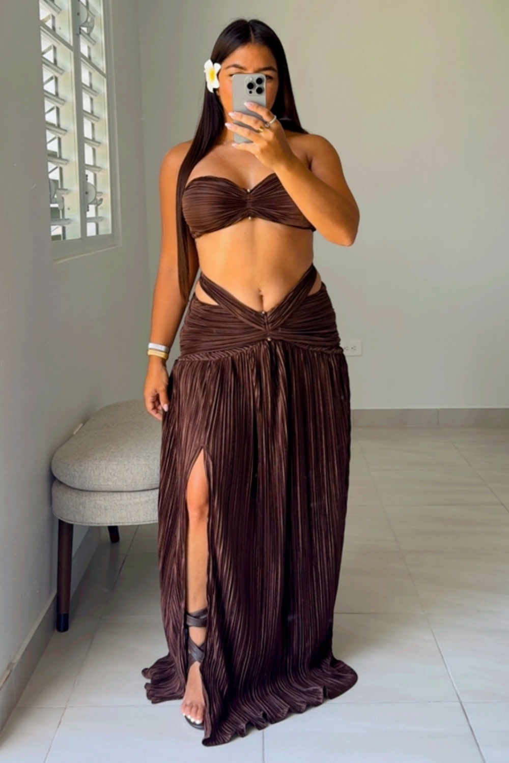 Plisse top and skirt set