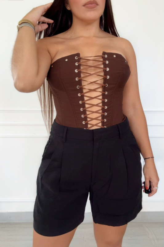 Dressy black linen shorts