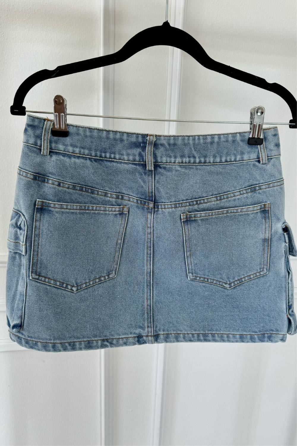 Light denim cargo mini skirt