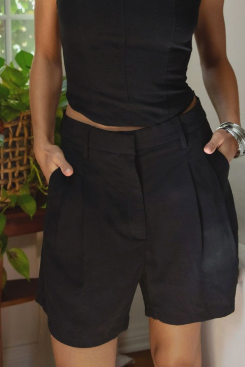 Dressy black linen shorts