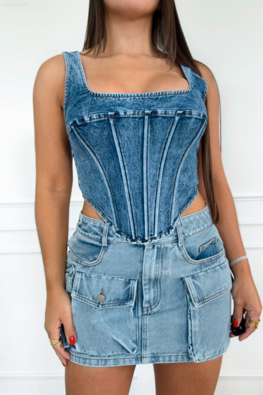 Amber dark denim corset