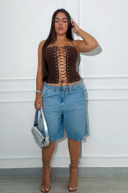 Oversized denim boy shorts