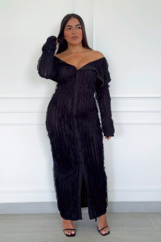 Off shoulder black ruffle dress