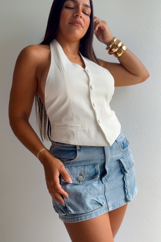Open back white vest