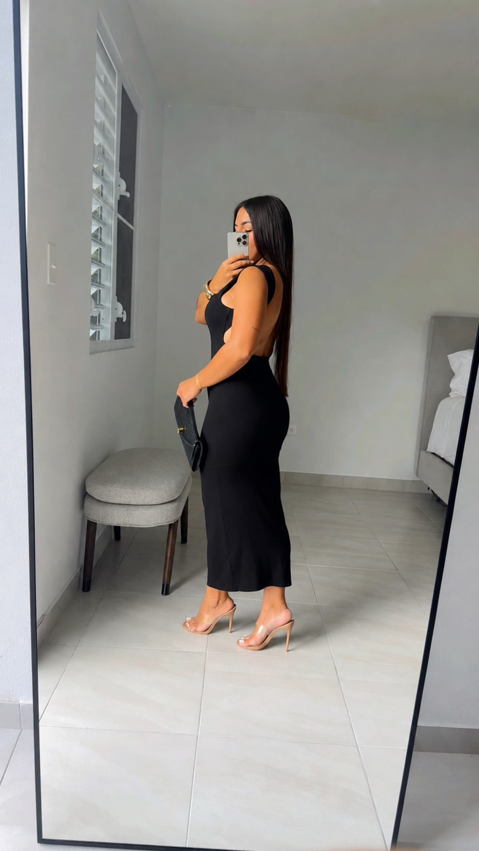 Sculpted black pencil dress