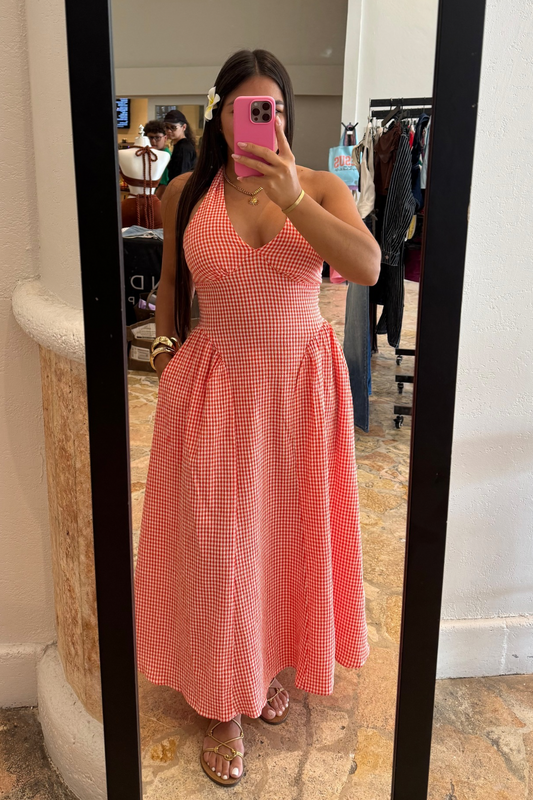 Gingham orange holter dress