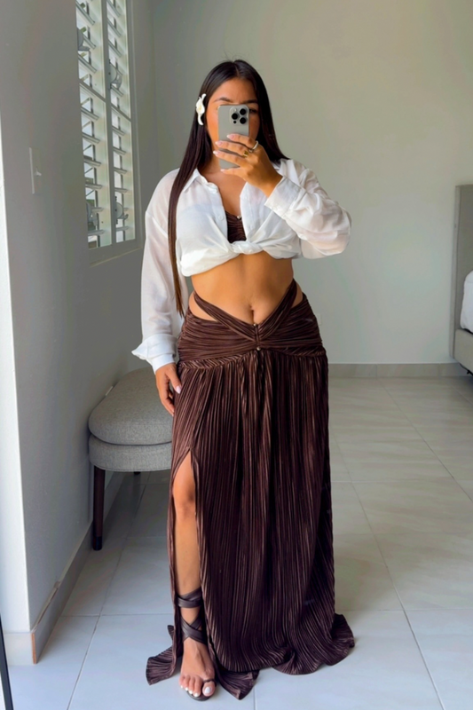 Plisse top and skirt set