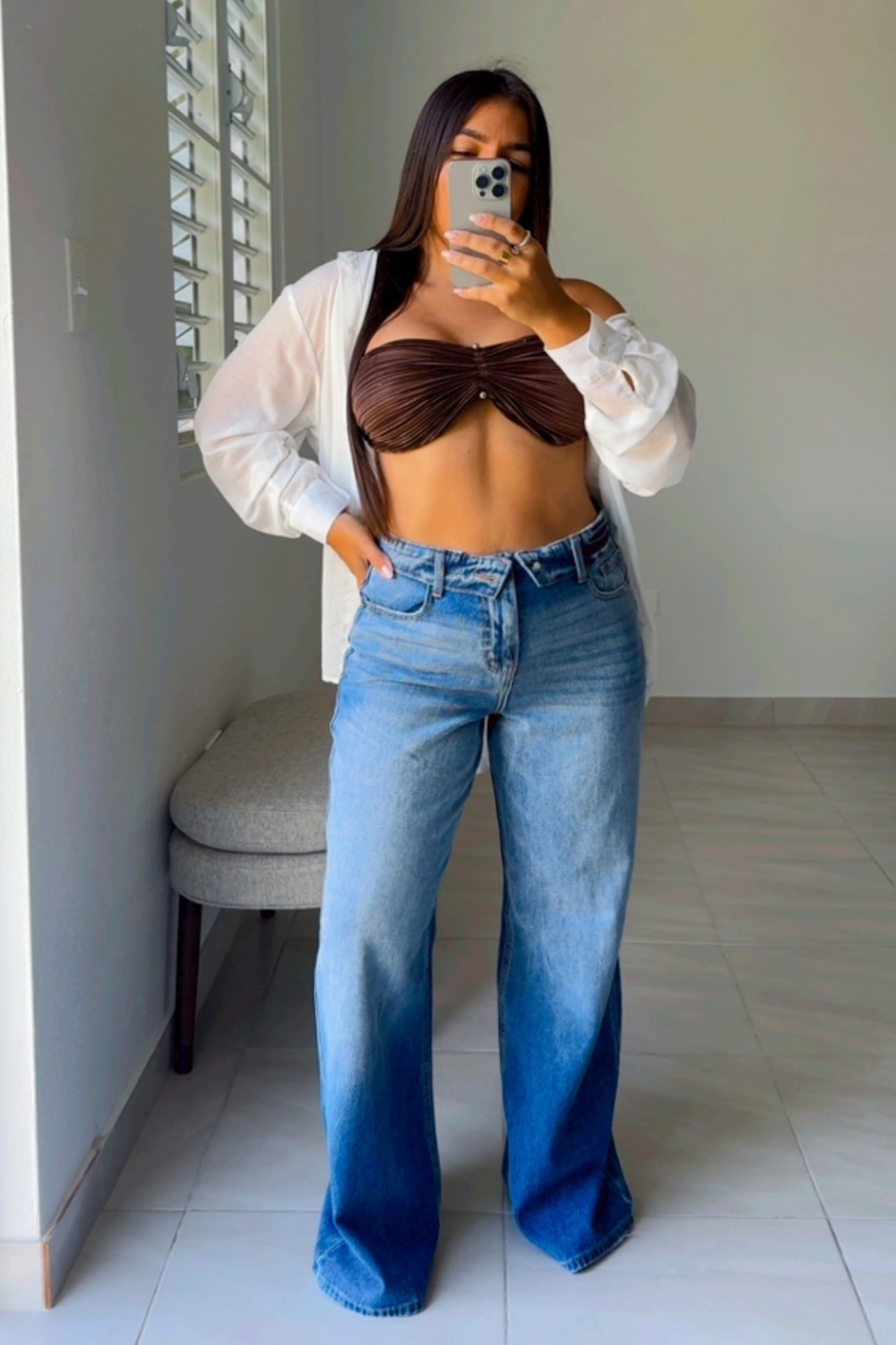 Waist folded denim jeans