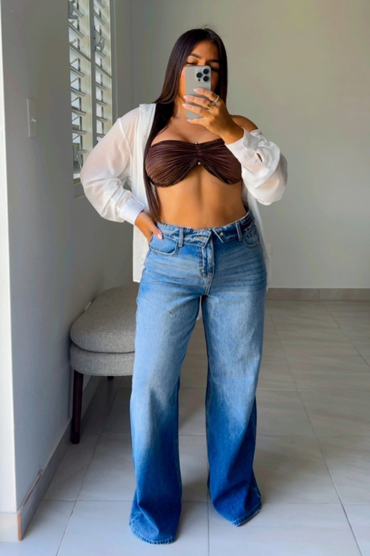 Waist folded denim jeans