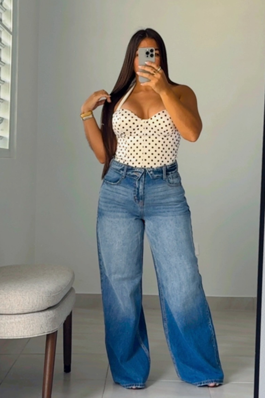 Waist folded denim jeans