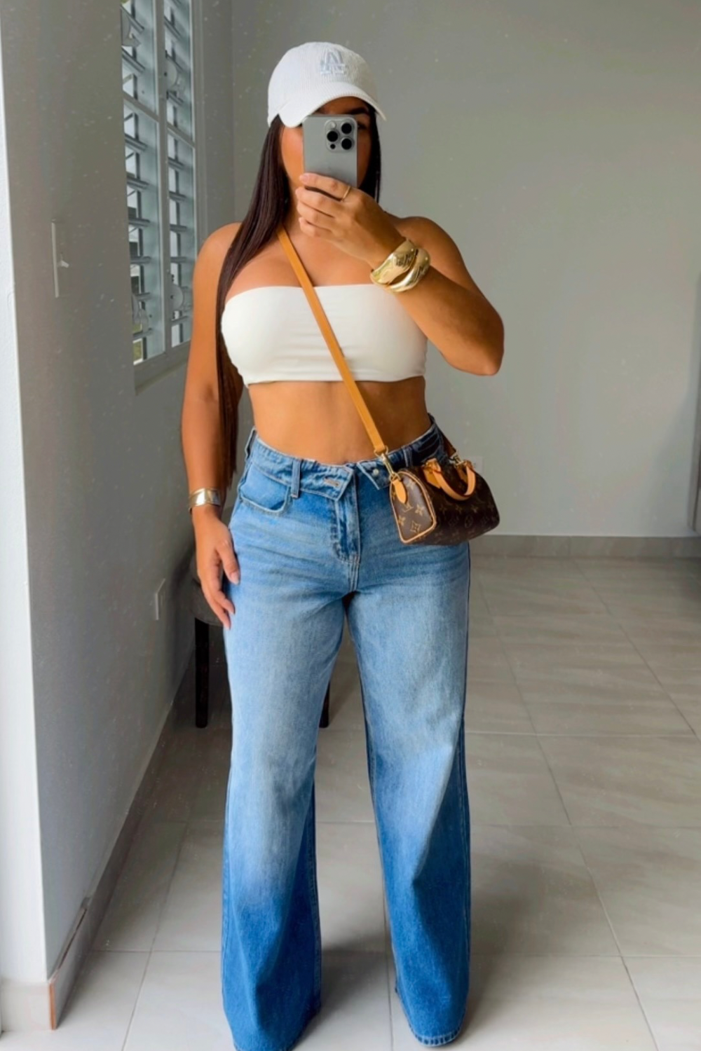 Waist folded denim jeans