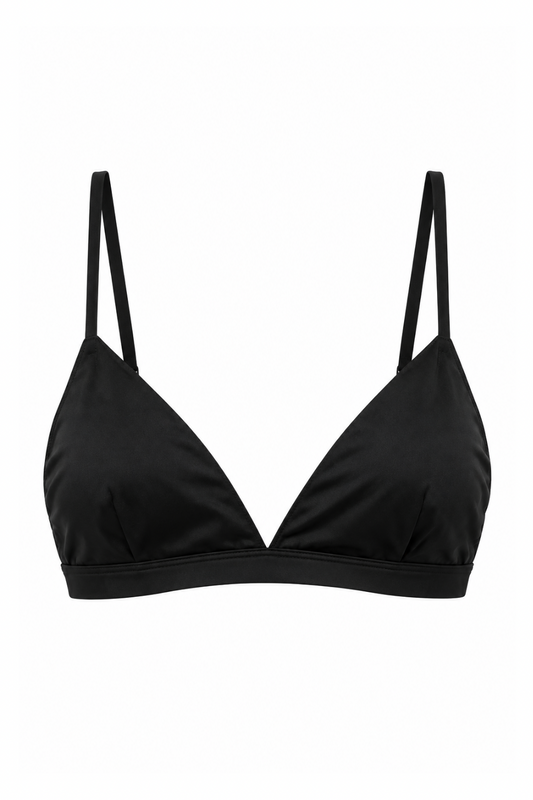 Adjustable black satin bralette