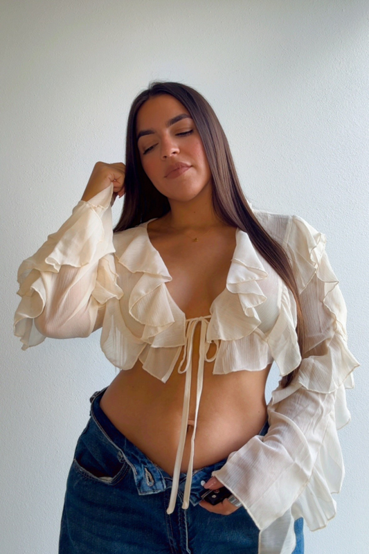 Aura ruffle front tie crop top