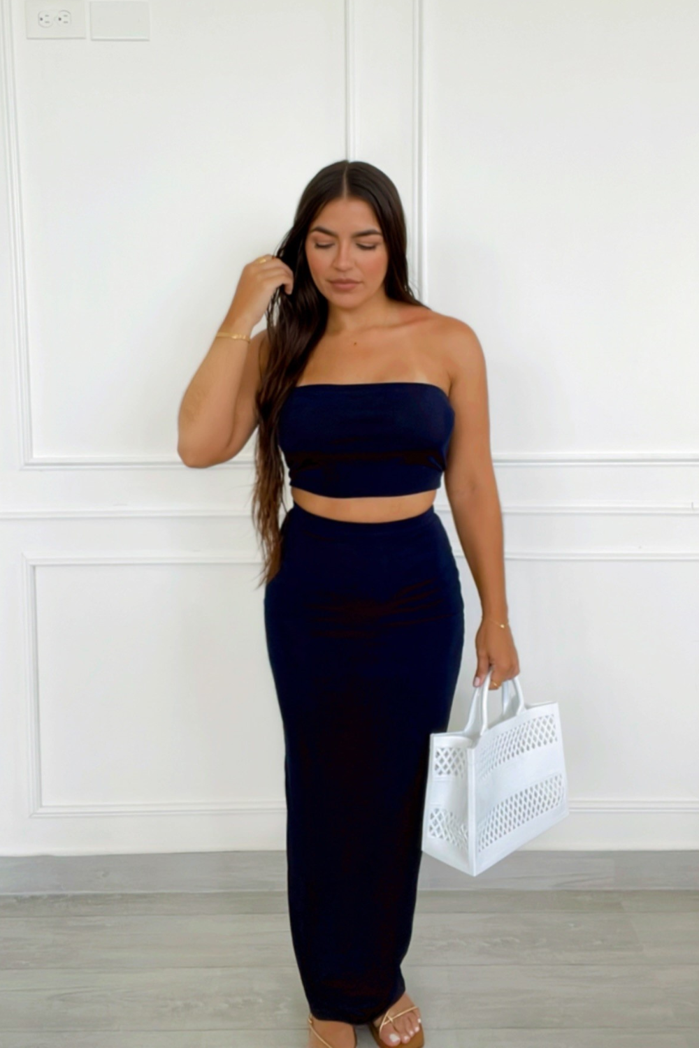 Navy blue maxi skirt and top set