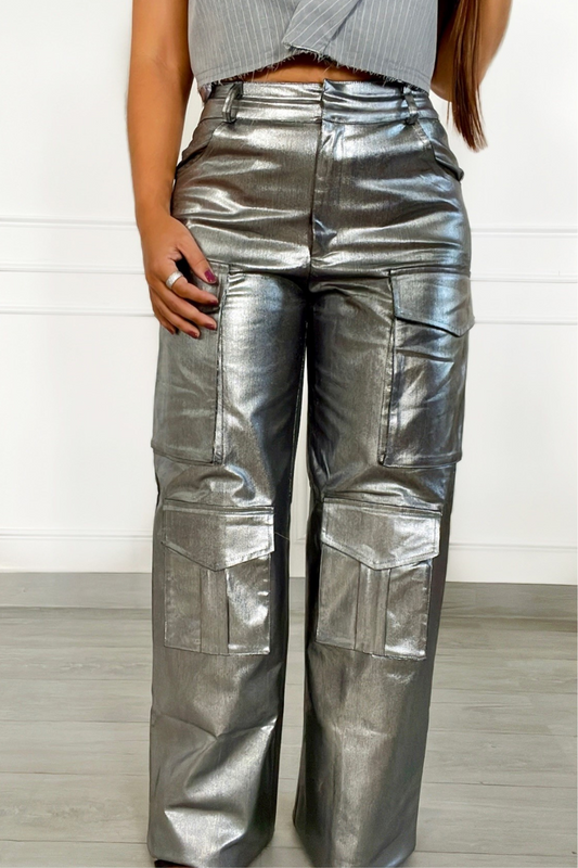 Gray metallic cargo pant