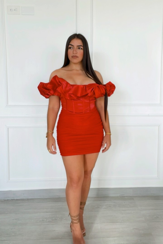 Off shoulder ruffle dress